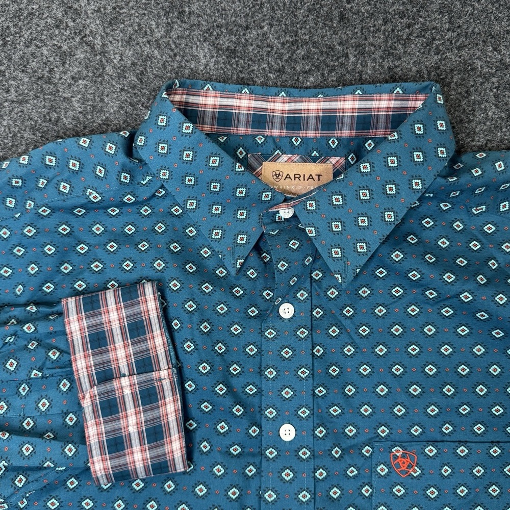 Ariat Mens 3XL Wrinkle Free Western Shirt Teal Geometric Cowboy Ranch Rodeo